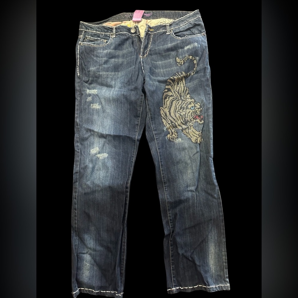 Ed Hardy Tiger Bedazzled/Beaded Jeans. Brand new. Rare.